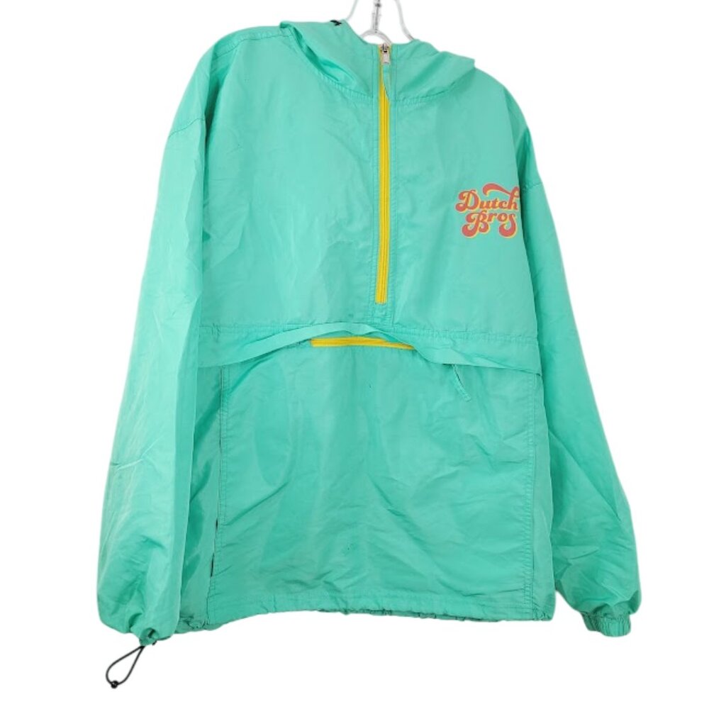 Dutch Bros Men's Mint Green Hooded‎ Half-Zip Pullover Windbreaker Size L